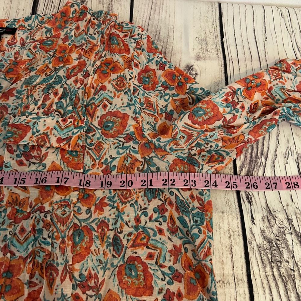 Cocomo Woman Orange Teal Floral Paisley‎ Tie Front Blouse 2X D088VE81370U - Picture 8 of 9